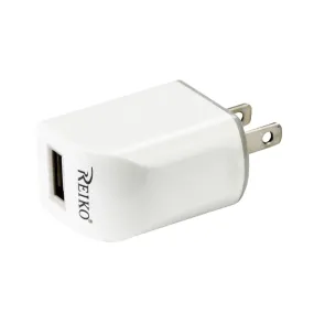 REIKO MICRO USB 1 AMP PORTABLE MICRO TRAVEL ADAPTER CHARGER WITH CABLE IN WHITE