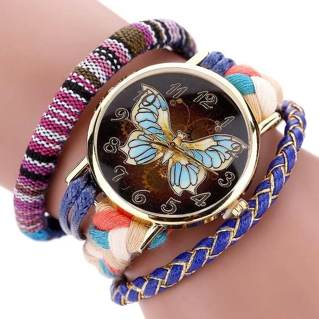 Retro Leather Women Butterfly Watch