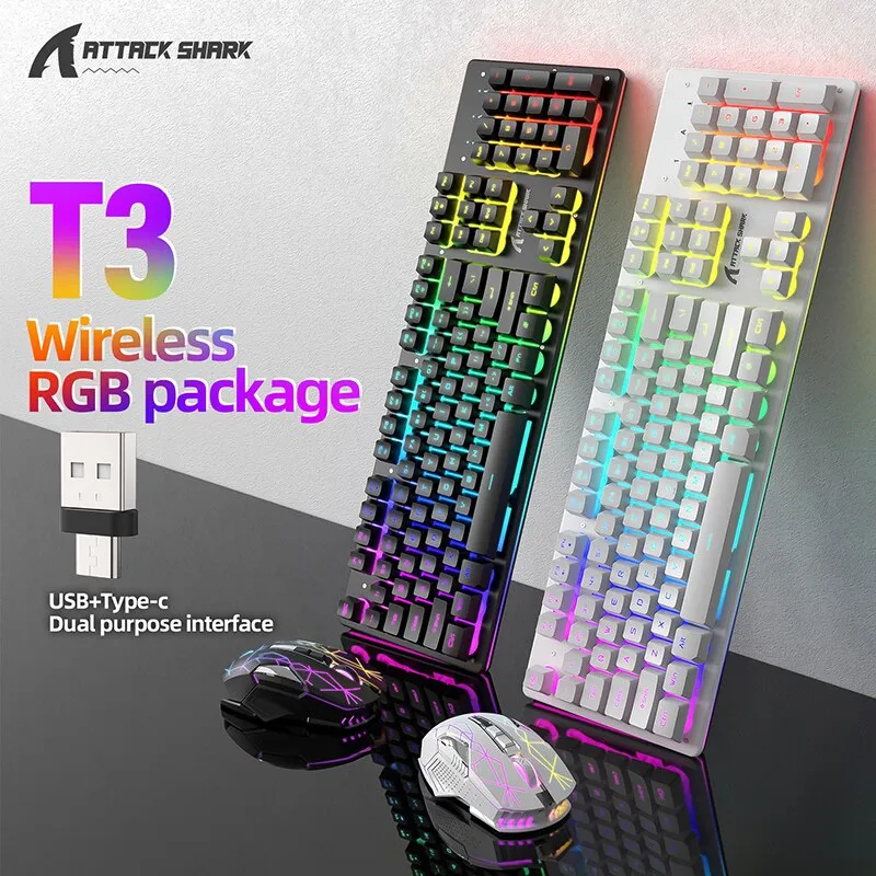 RGB LED Keyboard Wireless 2.4g Metal Panel Gaming Keyboard and Mouse 2400dpi Type-c Rechargeable Keyboards Gamer Accessories