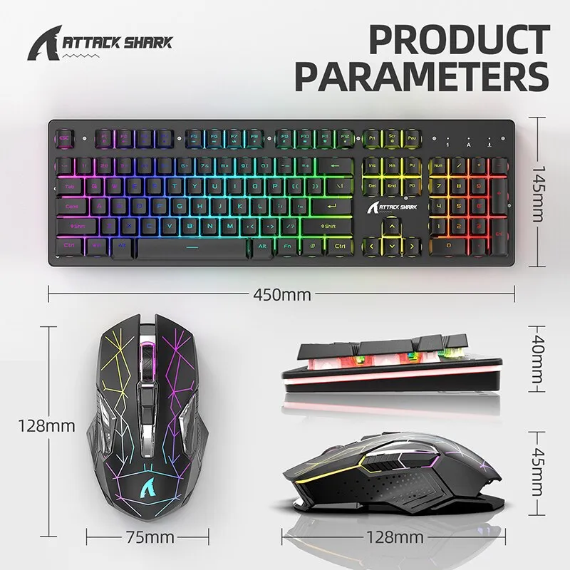 RGB LED Keyboard Wireless 2.4g Metal Panel Gaming Keyboard and Mouse 2400dpi Type-c Rechargeable Keyboards Gamer Accessories