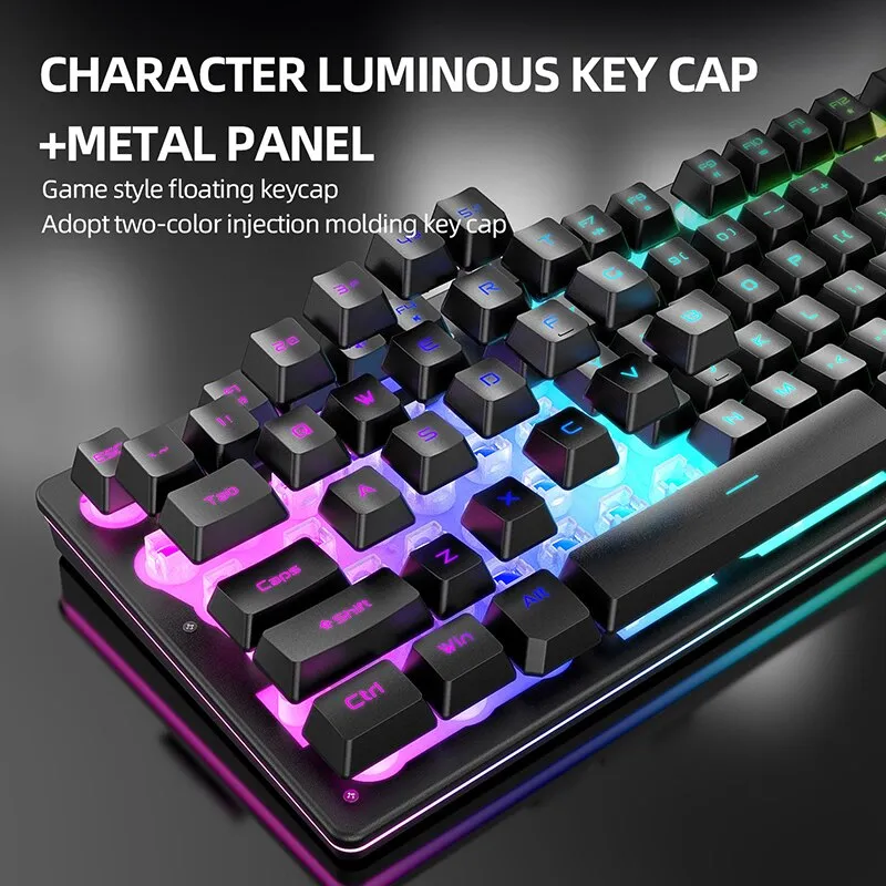 RGB LED Keyboard Wireless 2.4g Metal Panel Gaming Keyboard and Mouse 2400dpi Type-c Rechargeable Keyboards Gamer Accessories