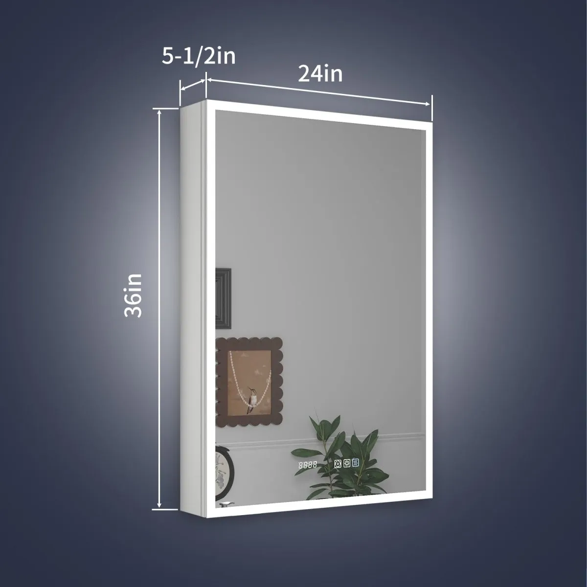 Rim 24" W x 36" H LED Lighted Medicine Cabinet Recessed or Surface with Mirrors, Hinge On The Left