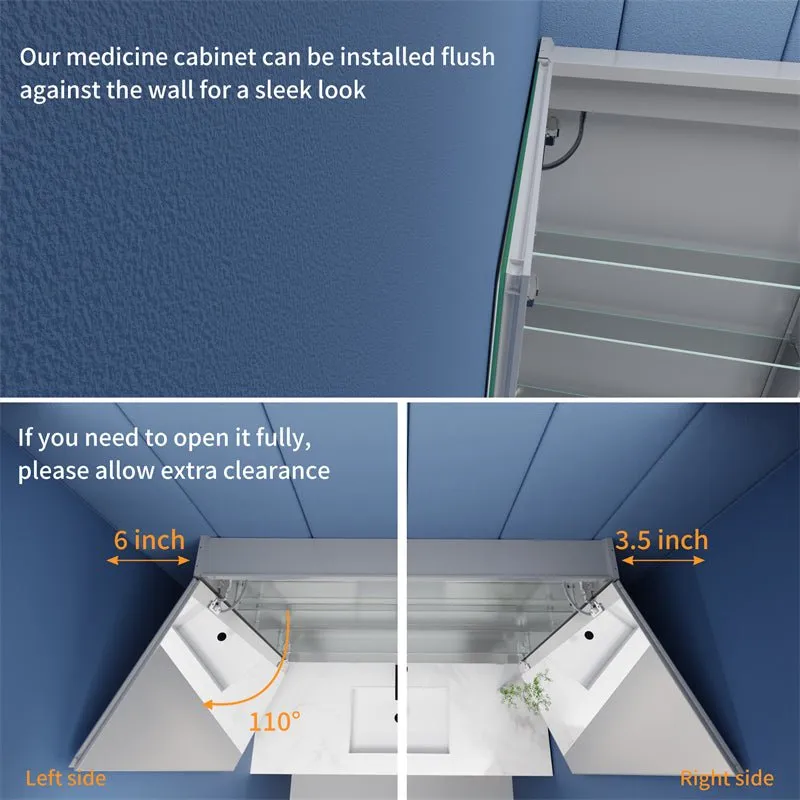 Rim 36" W x 30" H LED Lighted Medicine Cabinet Recessed or Surface with Mirrors