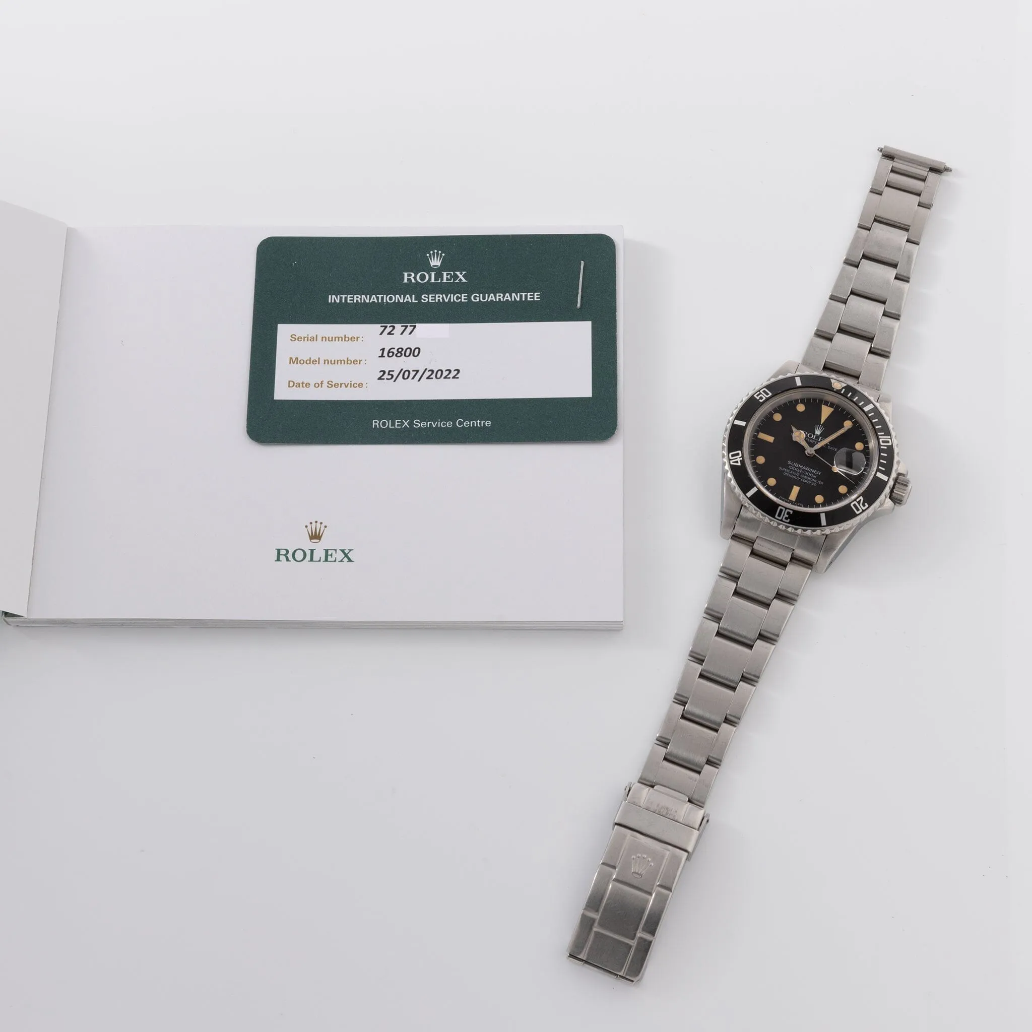 Rolex Submariner Date Matte Dial Rolex Service Papers Ref 16800