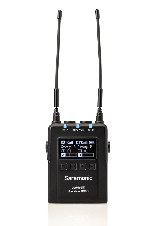 Saramonic UWMIC9S TX9   RX9 Single Transmitter and Receiver Camera Mount UHF Wireless Microphone System with USB Type-C Port, Noise Cancelling and Mono / Stereo Mode Switch for Videography and Broadcasting