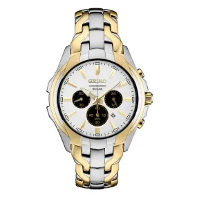 Seiko Mens Solar Chronograph - Two Tone - White Dial