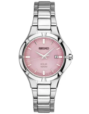 Seiko Solar Ladies Sport Dress Watch - Pink Dial - Stainless - Date - Bracelet