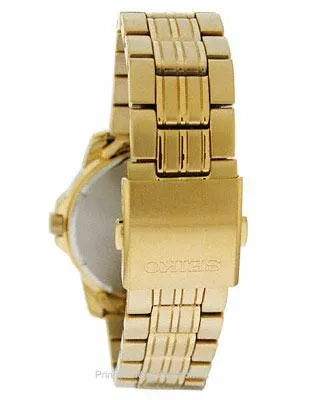 Seiko Solar Mens Gold-Tone Day/Date Watch - Black Dial - 100m