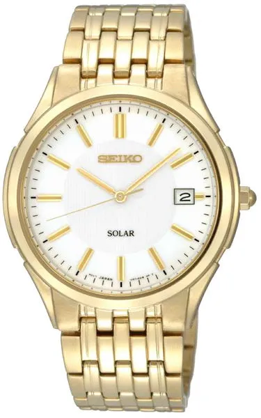 Seiko Solar Power 100m Gold Tone Stainless Steel Men's Watch SNE138P1