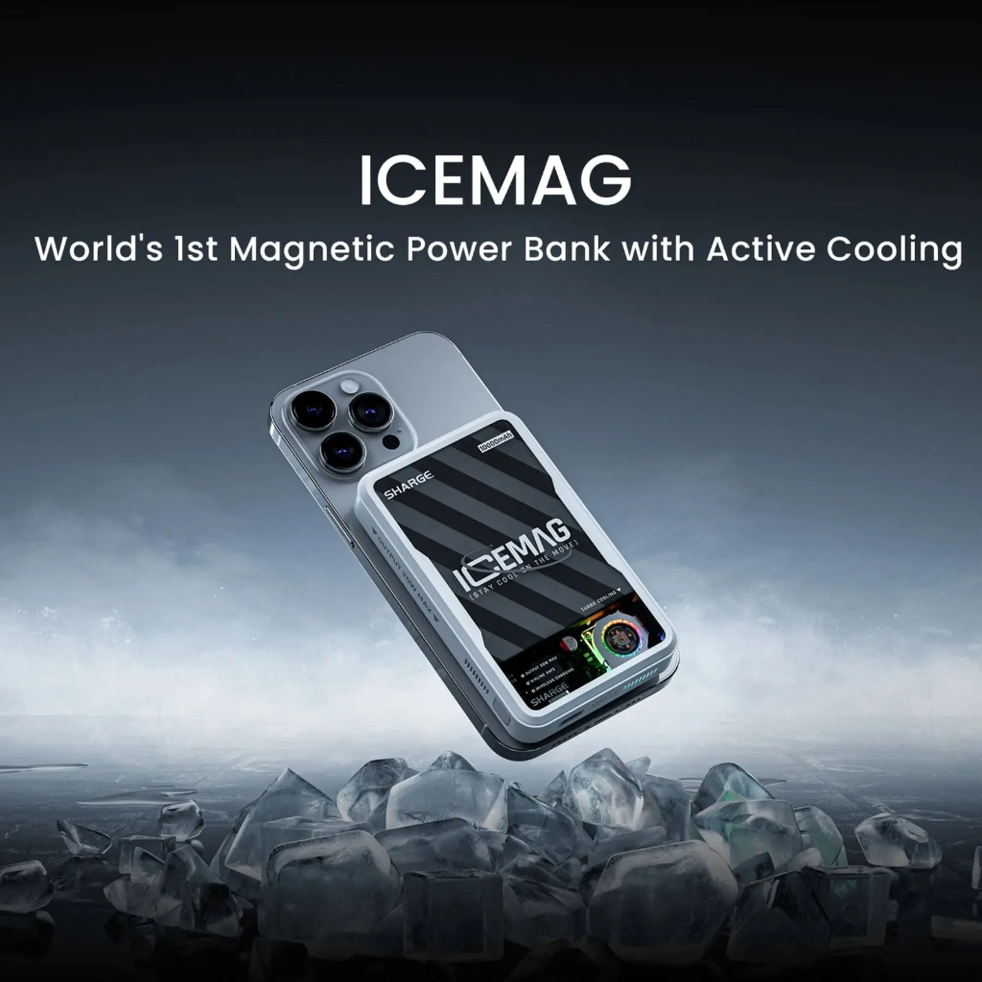 Sharge ICEMAG 10,000mAh 20W Magsafe & Qi Wireless Supported Power Bank with Active Cooling  - White