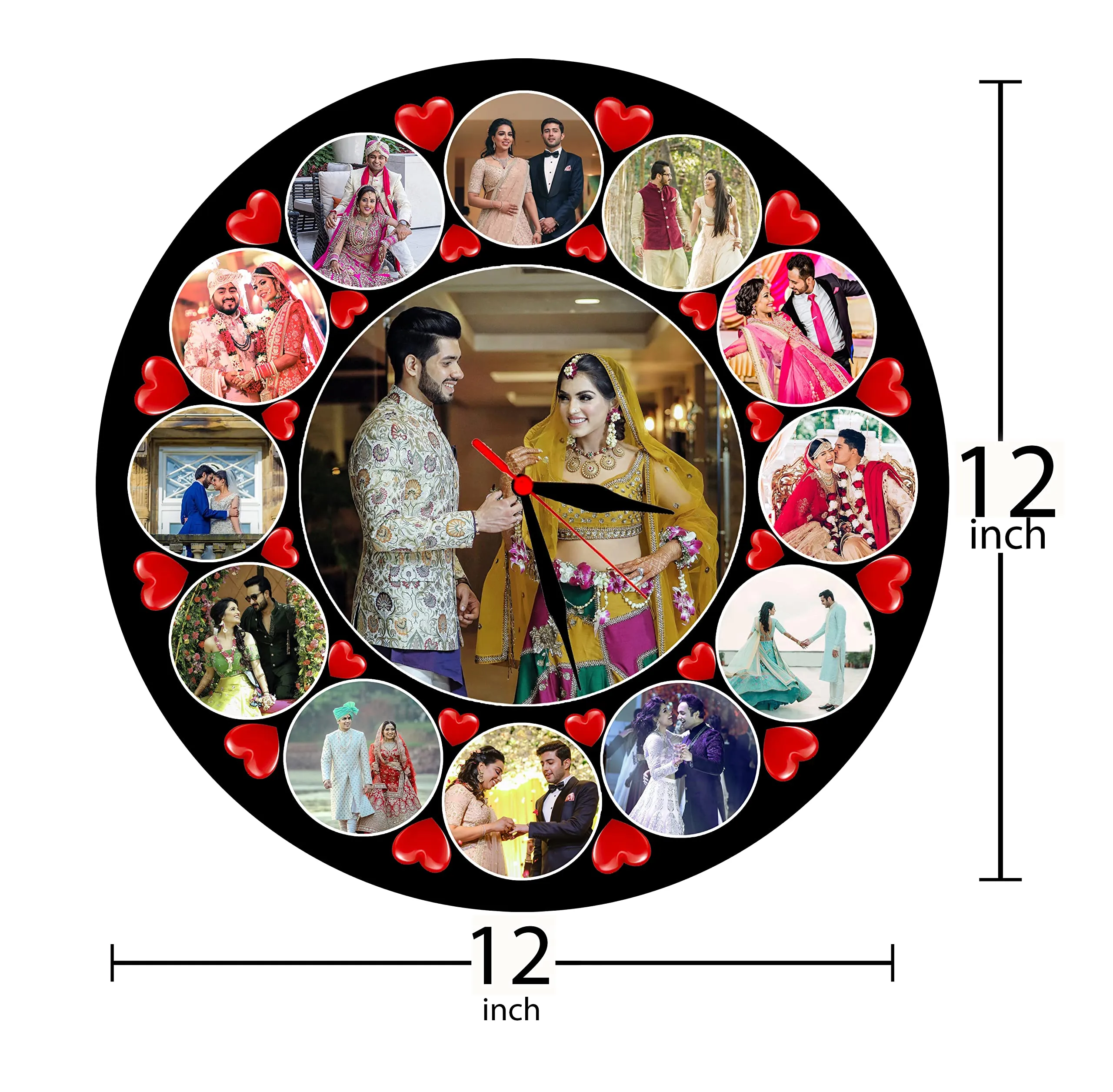 Shri Kanth Art® Customized Wall Clock with Photo - Couple Round Shape Photo Frame - Watch Photo Frame - Your Memories Photo Frame - Photo Frame for Decorations - Home Decore Photo Frame