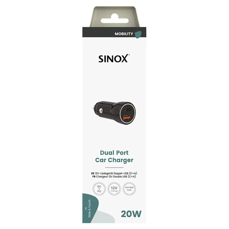 Sinox 12V USB A & USB C Car Charger - Black | 052375