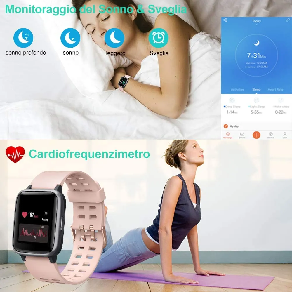 SmartWatch Orologio Fitness Uomo Donna Cardiofrequenzimetro IP68 Smart Watch Da Polso Contapassi Smartband Activity Tracker Per Android IOS