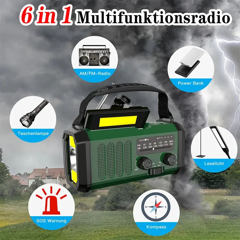 Solar 10000mah Portable Radio Am/Fm Led Flashlight Hand Crank Cell Phone Charger Emergency Radios for Indoor Outdoor Night Light