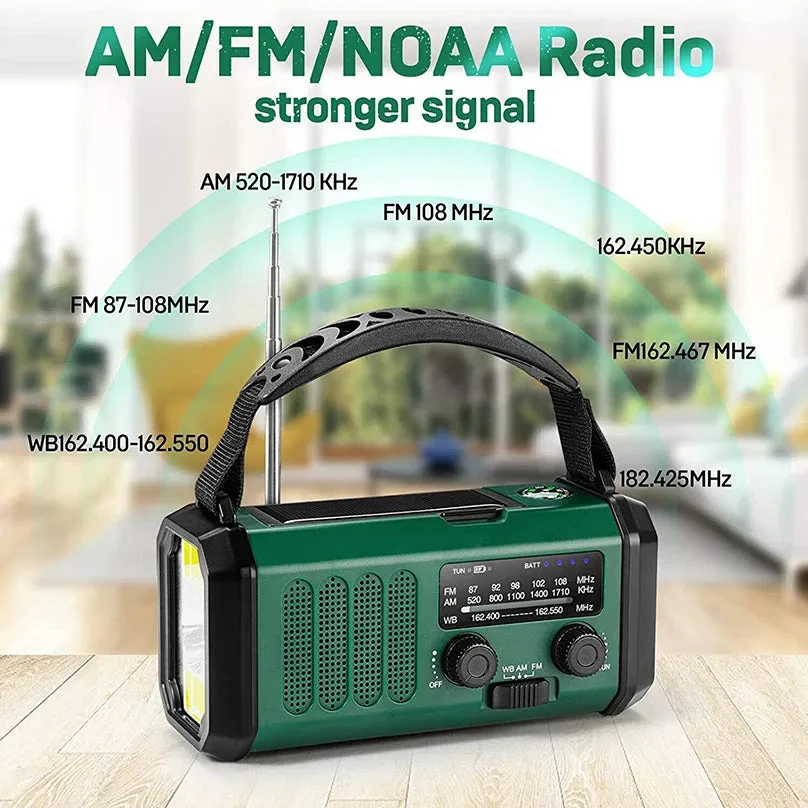 Solar 10000mah Portable Radio Am/Fm Led Flashlight Hand Crank Cell Phone Charger Emergency Radios for Indoor Outdoor Night Light