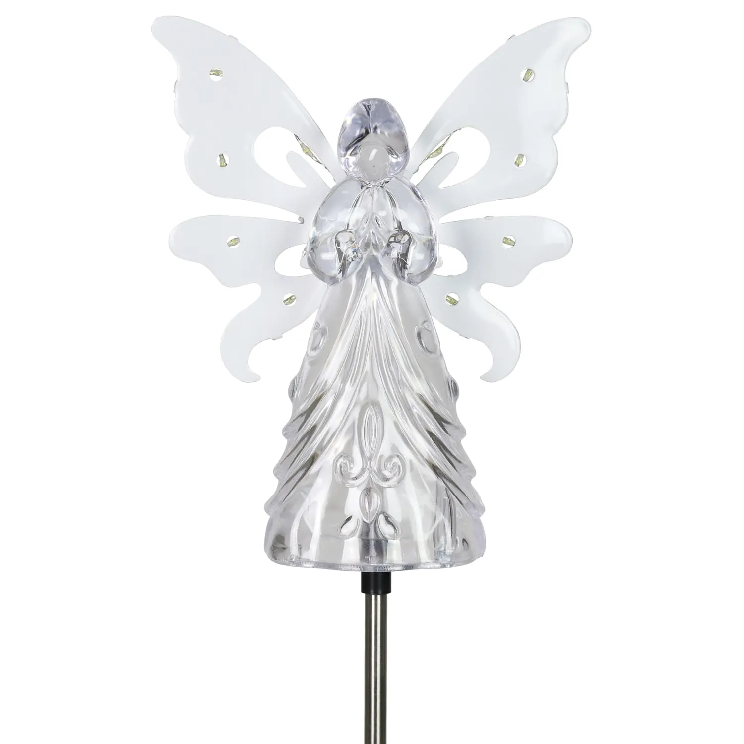 Solar Clear White Acrylic Angel Stake with 13 LEDs, 6 Inch Body Size