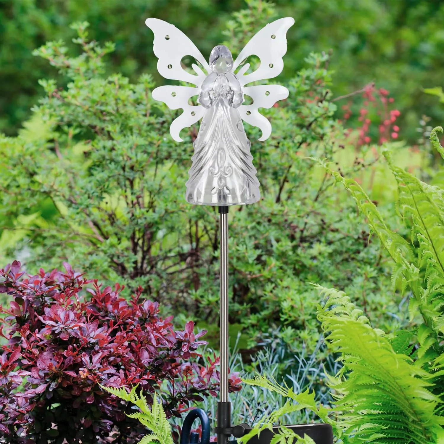 Solar Clear White Acrylic Angel Stake with 13 LEDs, 6 Inch Body Size