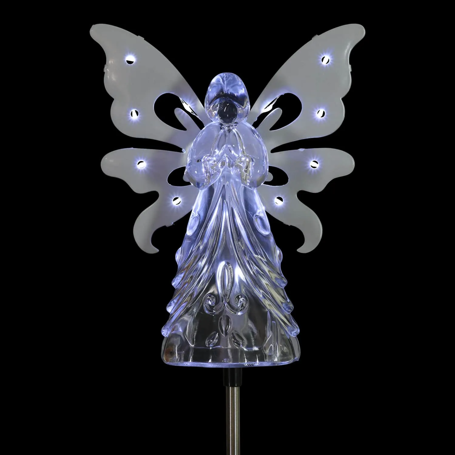 Solar Clear White Acrylic Angel Stake with 13 LEDs, 6 Inch Body Size