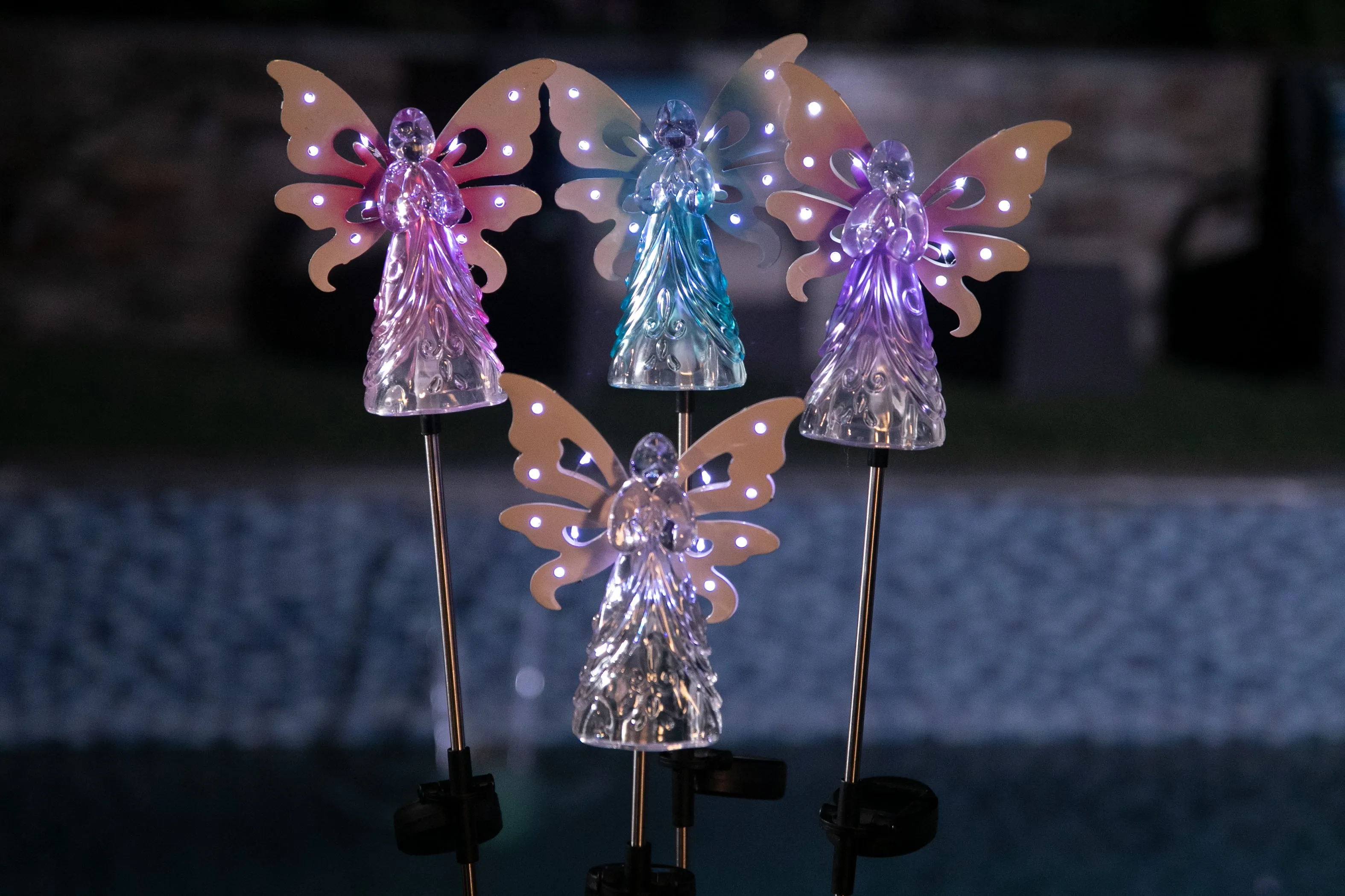 Solar Clear White Acrylic Angel Stake with 13 LEDs, 6 Inch Body Size