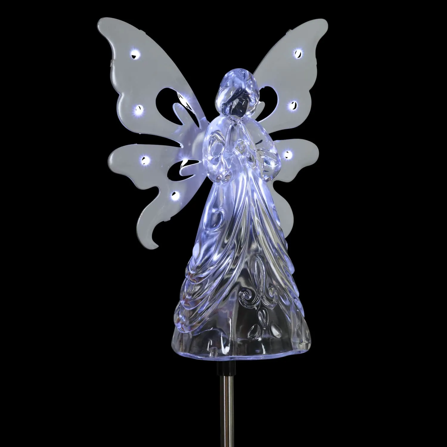 Solar Clear White Acrylic Angel Stake with 13 LEDs, 6 Inch Body Size