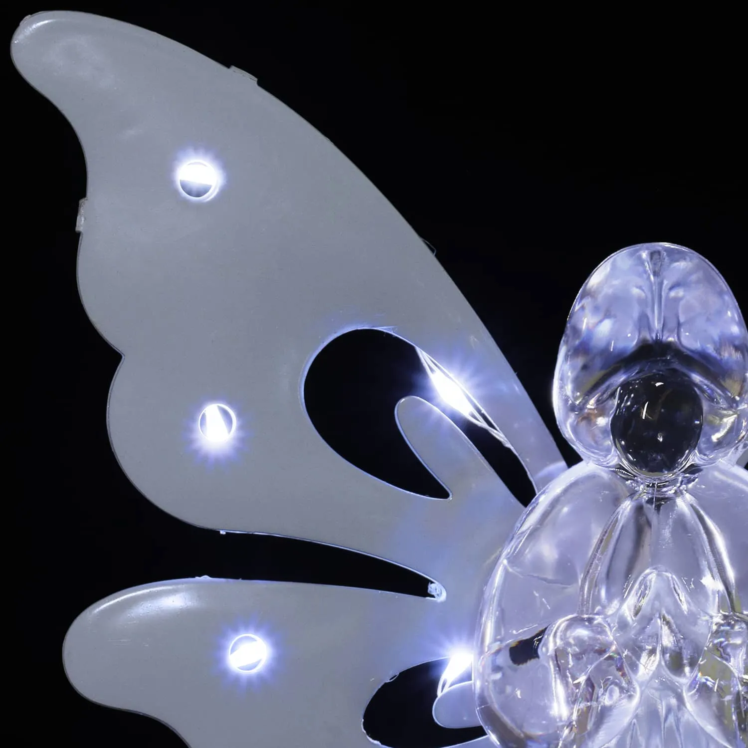 Solar Clear White Acrylic Angel Stake with 13 LEDs, 6 Inch Body Size