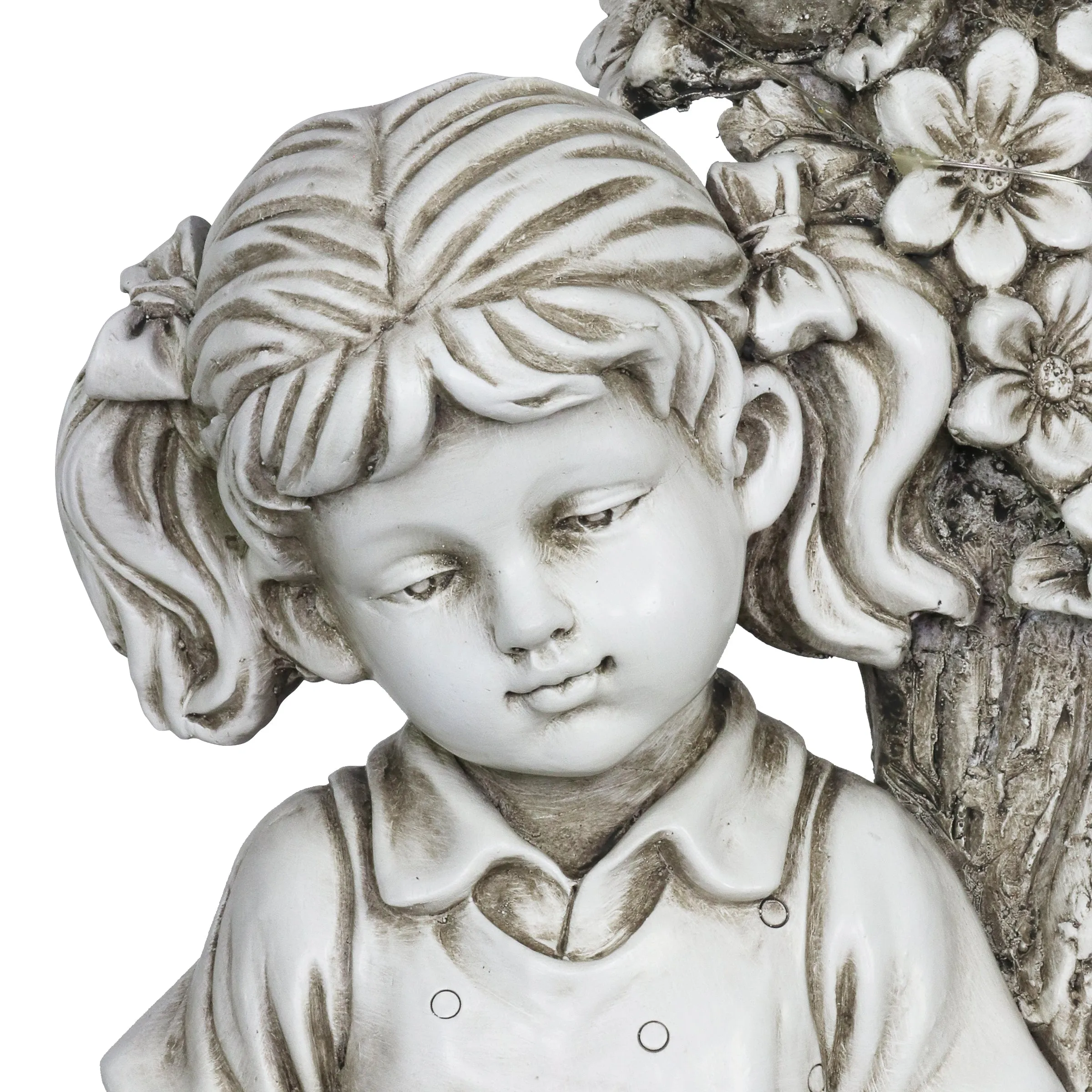 Solar Girl Reading Under a Tree Statue in Natural Resin Finish, 19 Inch