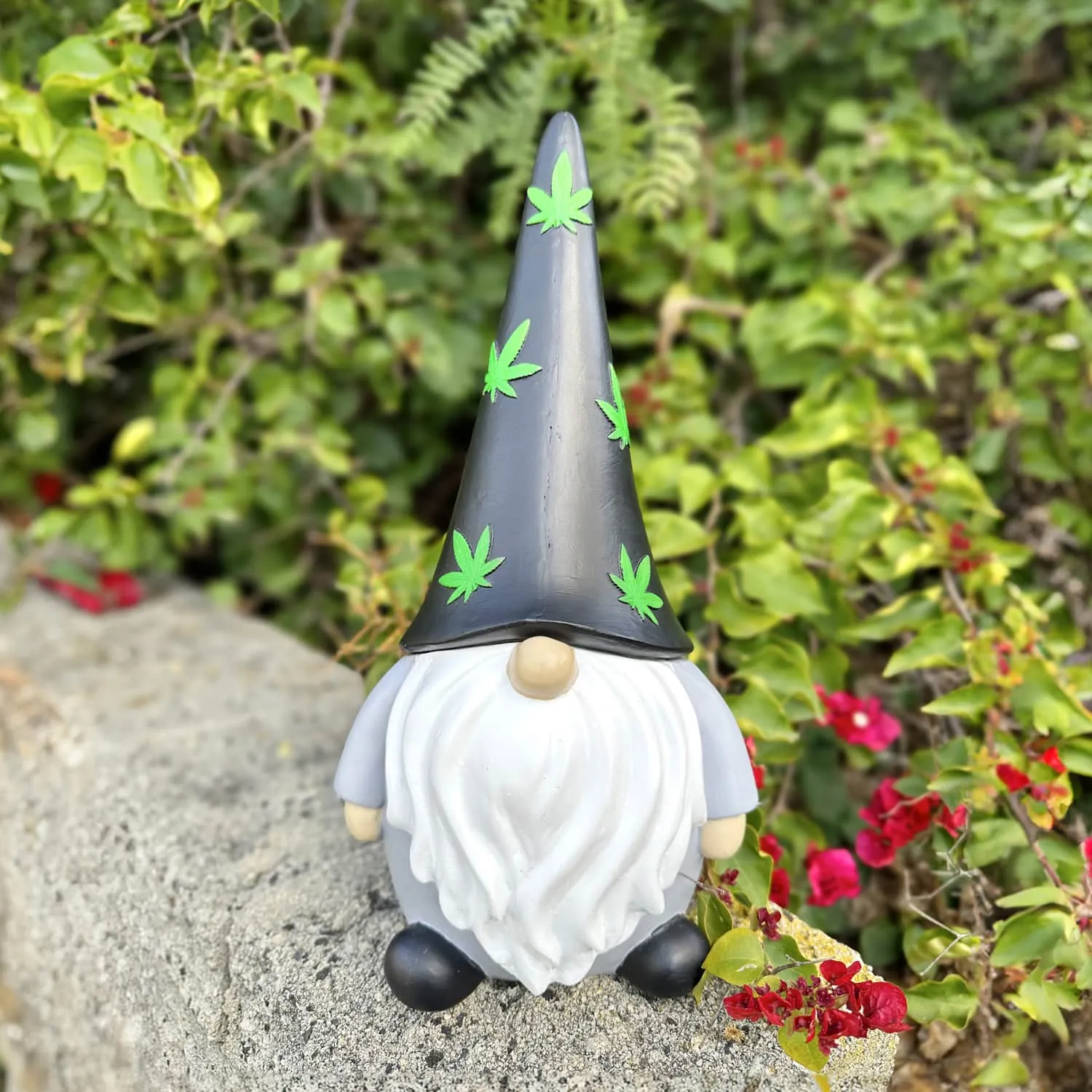 Solar Hand Painted Good Time Marijuana Leaf Hat Garden Gnome Statue, 6 by 12.5 Inches