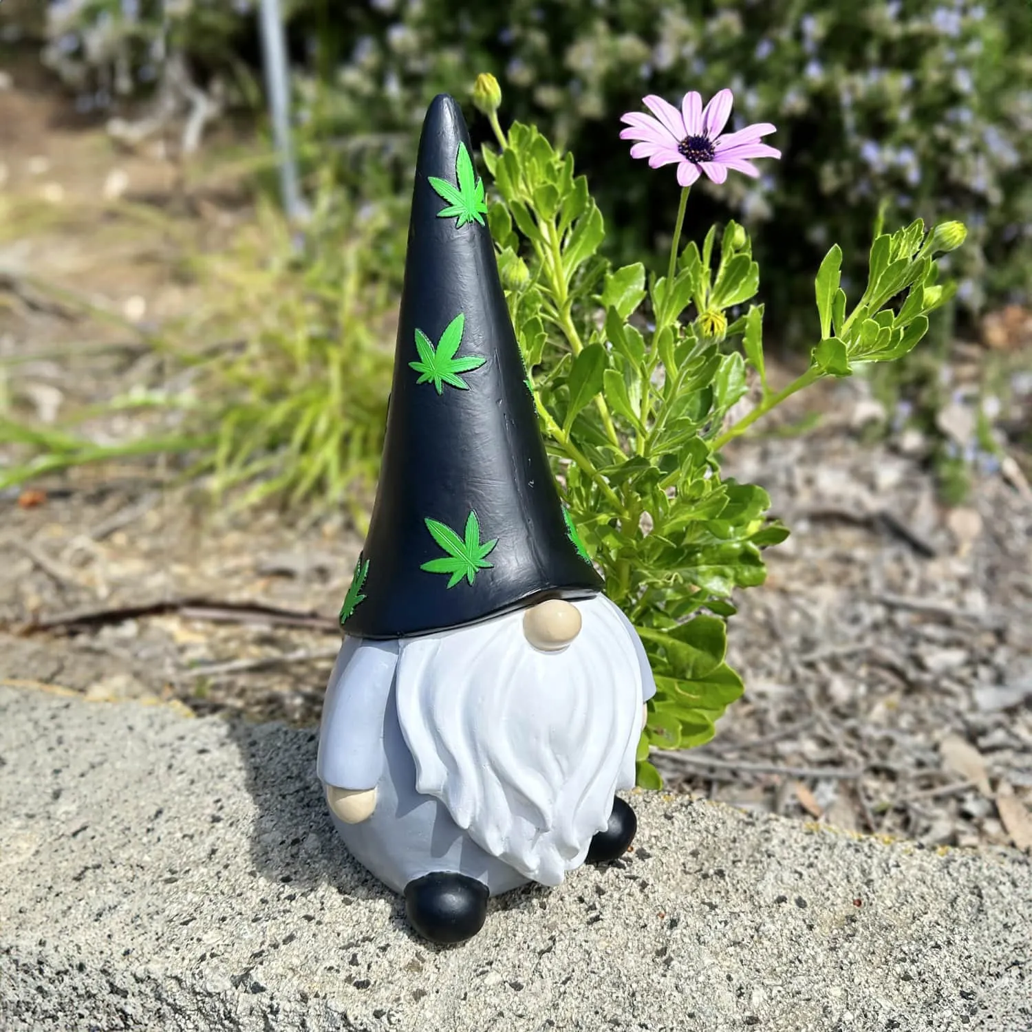 Solar Hand Painted Good Time Marijuana Leaf Hat Garden Gnome Statue, 6 by 12.5 Inches