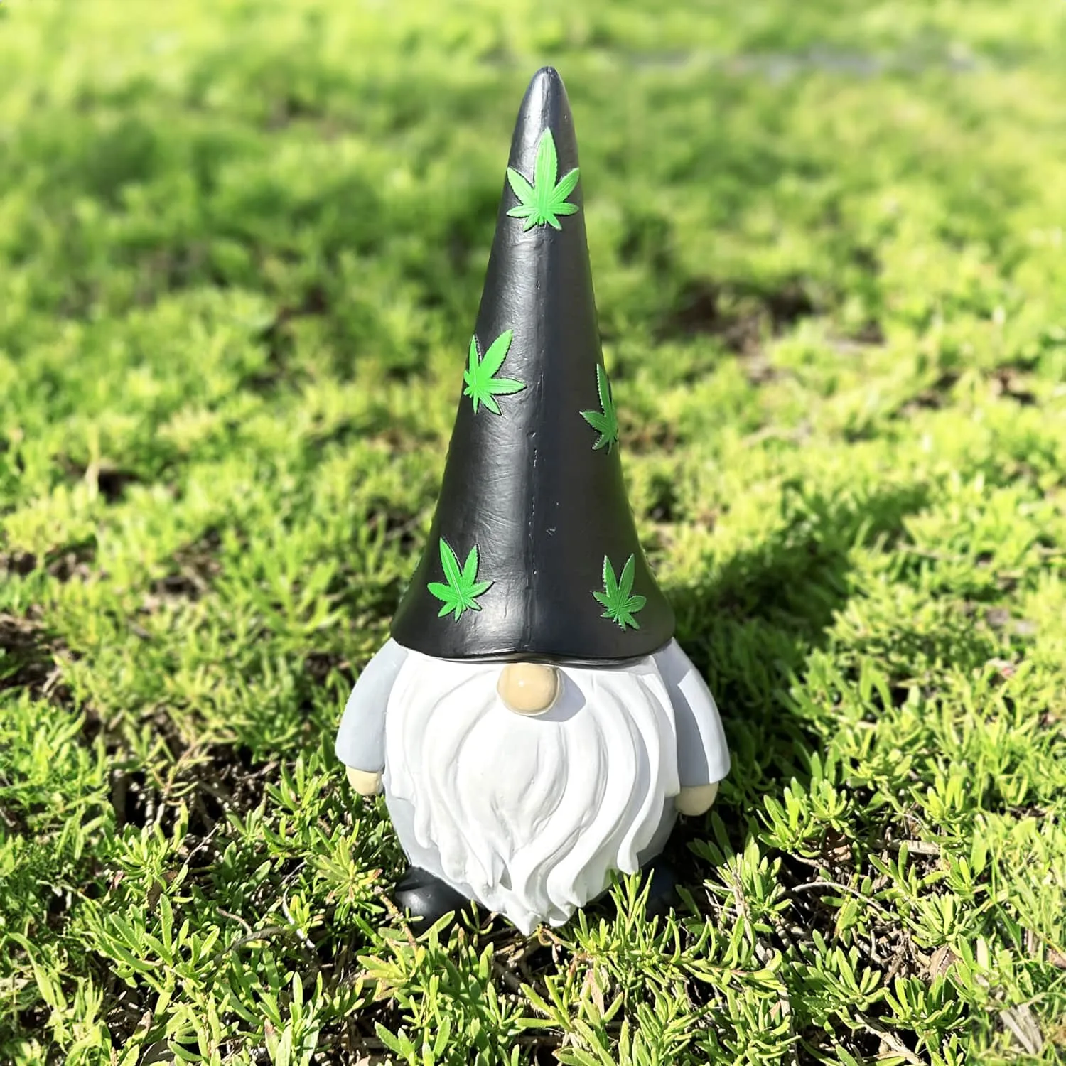 Solar Hand Painted Good Time Marijuana Leaf Hat Garden Gnome Statue, 6 by 12.5 Inches