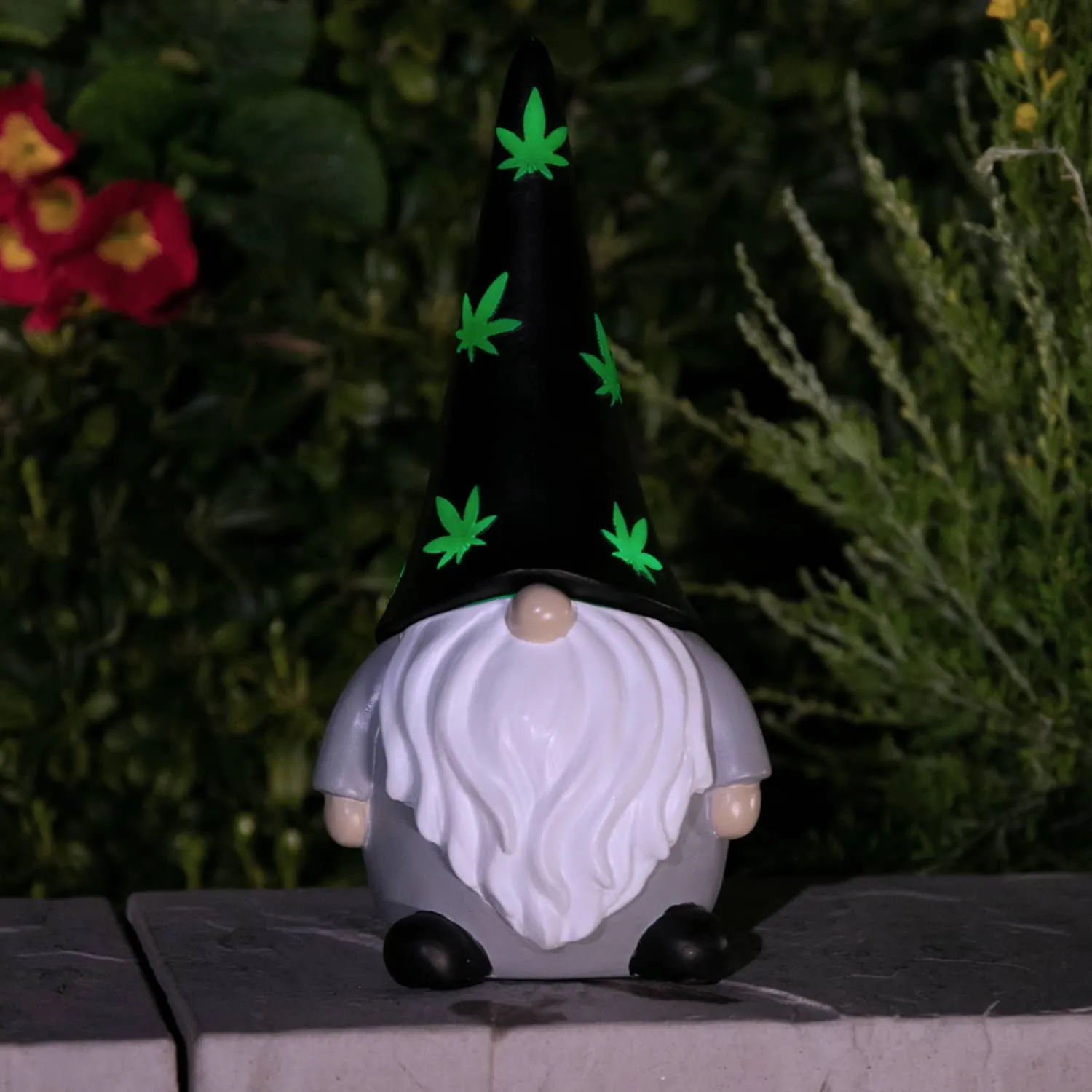 Solar Hand Painted Good Time Marijuana Leaf Hat Garden Gnome Statue, 6 by 12.5 Inches