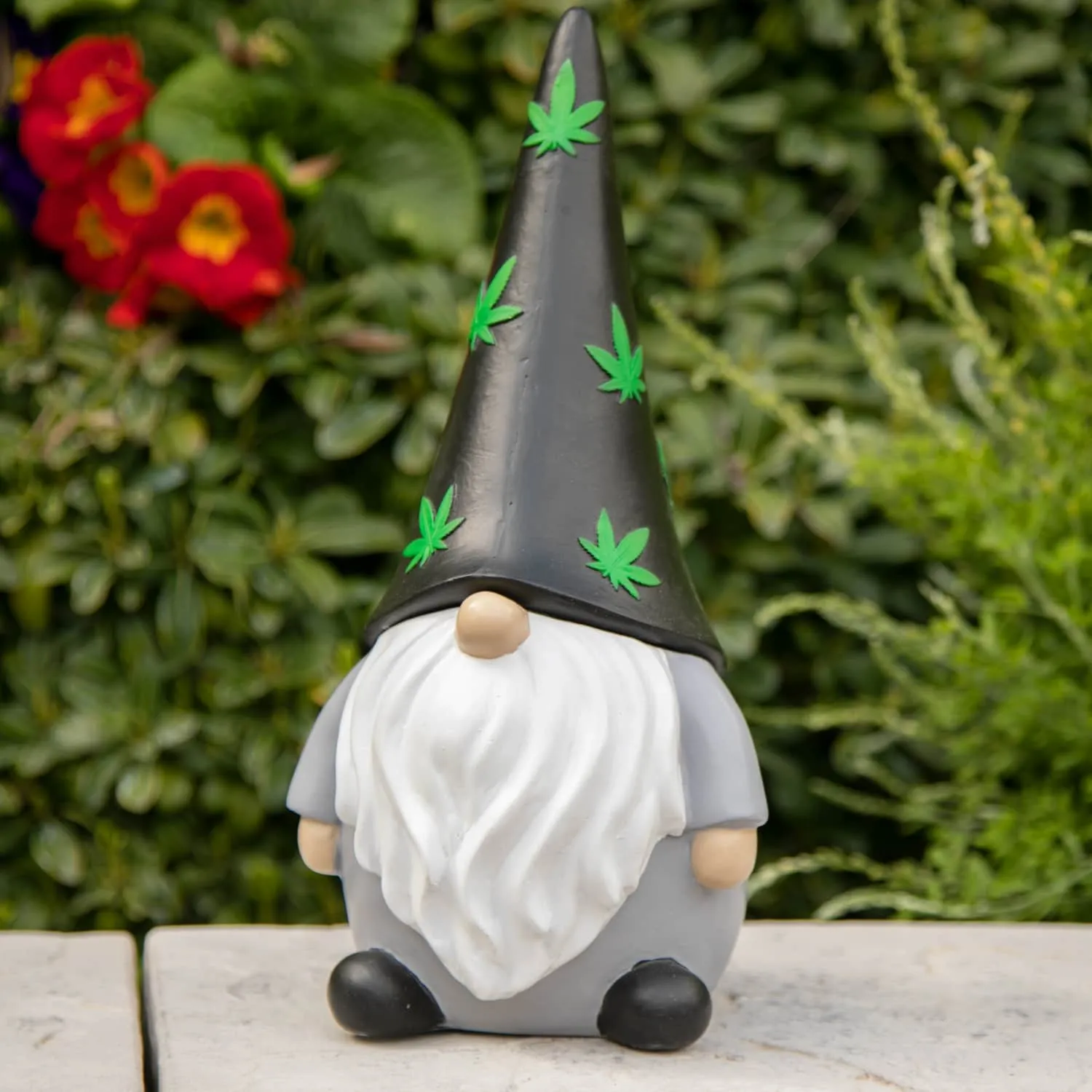 Solar Hand Painted Good Time Marijuana Leaf Hat Garden Gnome Statue, 6 by 12.5 Inches