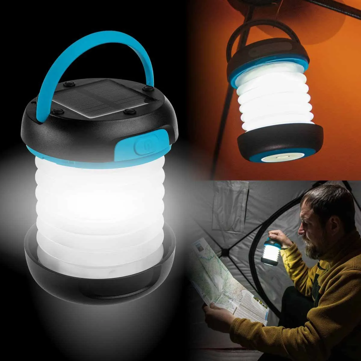 Solar Rechargeable Collapsible LED Lantern with Power Bank