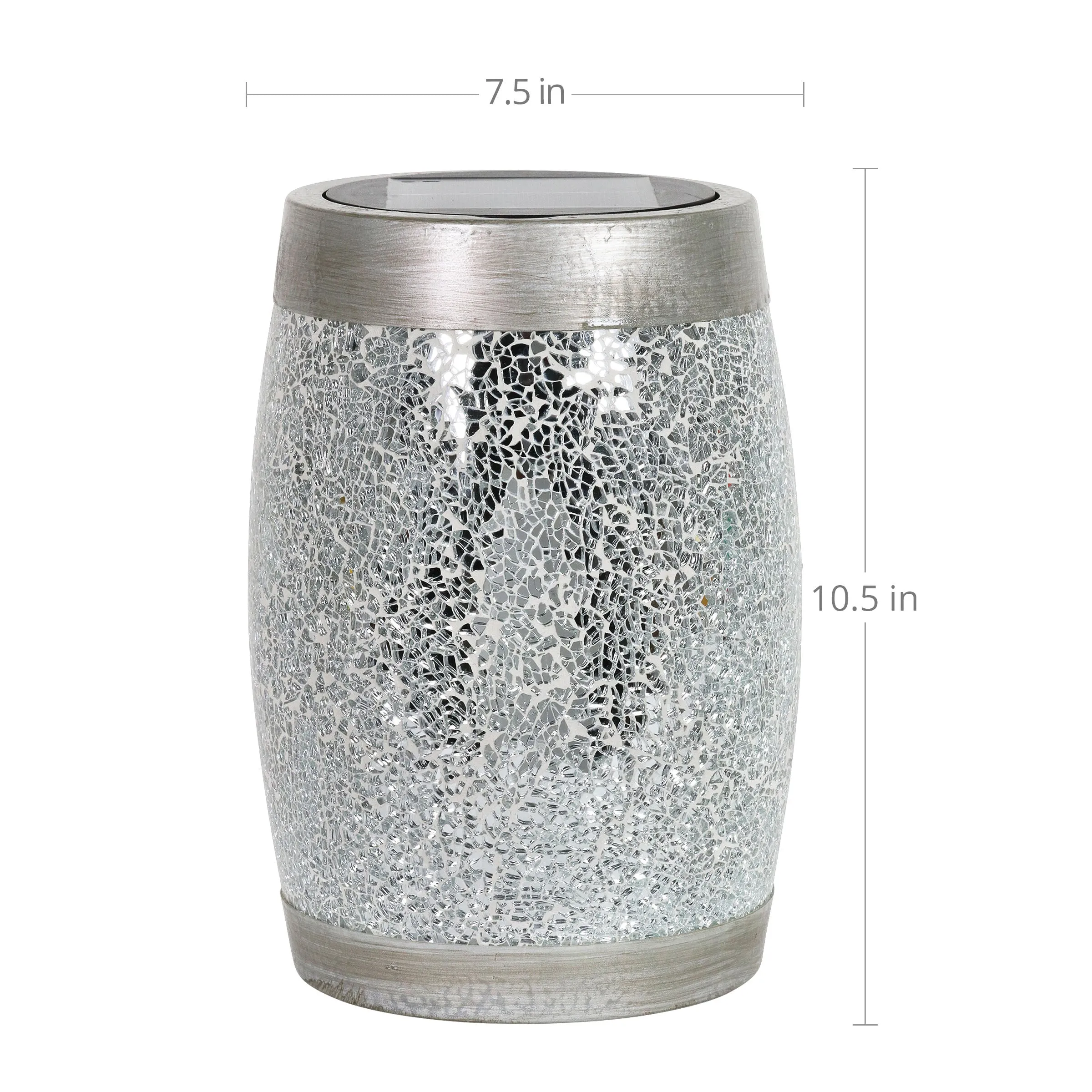 Solar Silver Glass and Resin Tabletop Lantern, 10 Inch