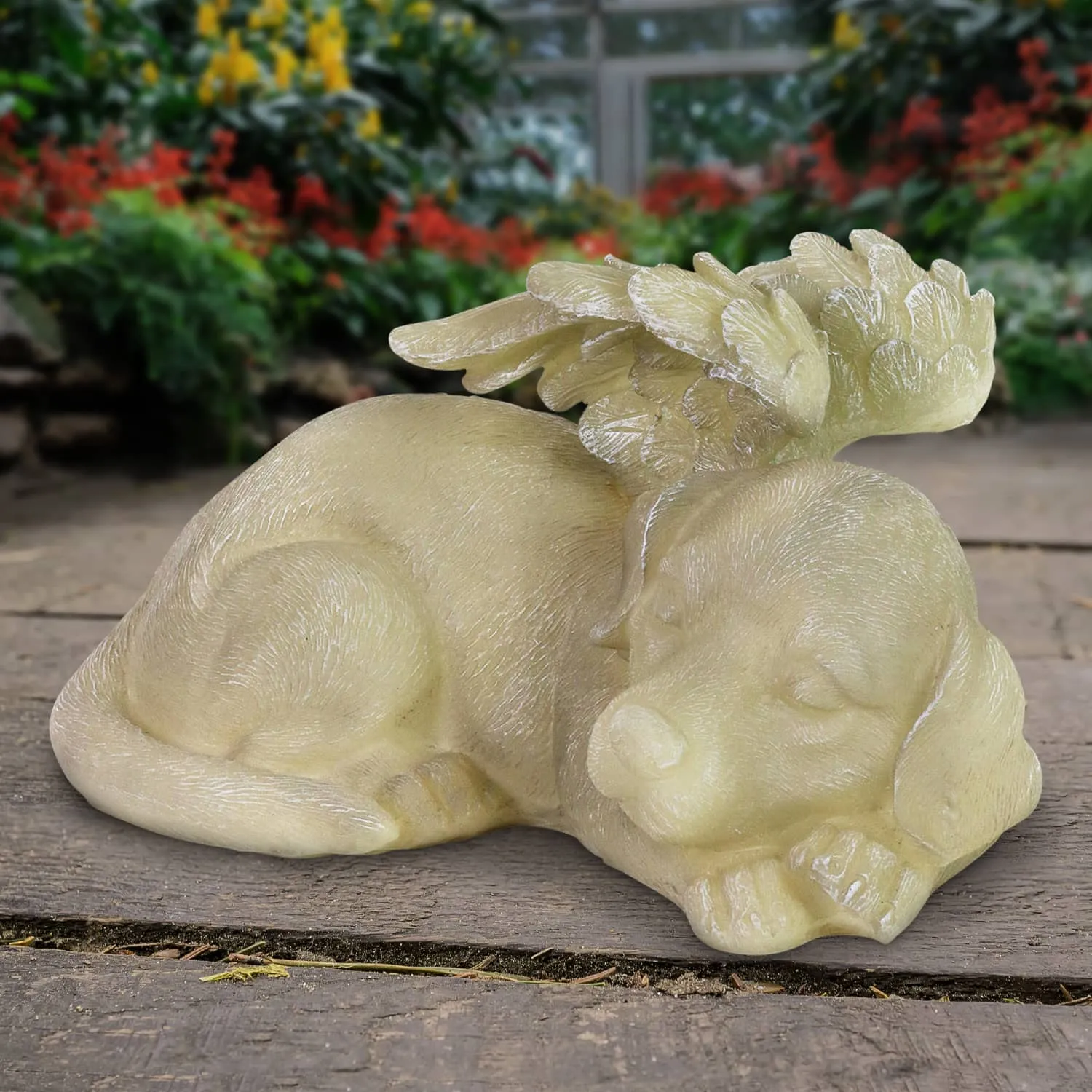 Solar Sleeping Dog Angel Memorial Statue, 12 by 6.5 Inches