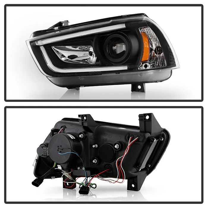 Spyder Projector Headlights Dodge Charger (11-14) Factory Halogen [Platinum Series - LED Light Tube Parking Lights] Black Housing