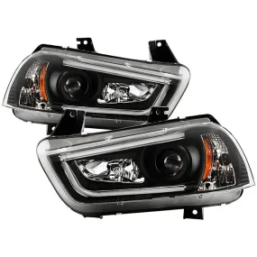 Spyder Projector Headlights Dodge Charger (11-14) Factory Halogen [Platinum Series - LED Light Tube Parking Lights] Black Housing