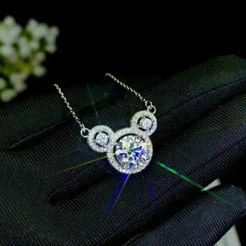 Sterling Silver Cubic Zirconia Mouse Ears Pendant Necklace