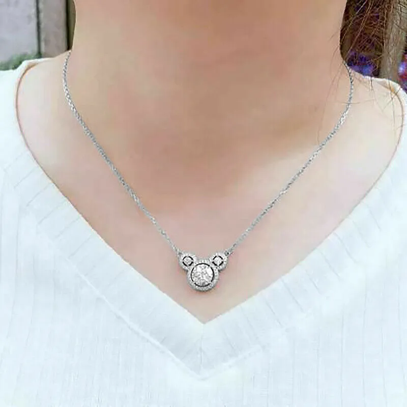 Sterling Silver Cubic Zirconia Mouse Ears Pendant Necklace