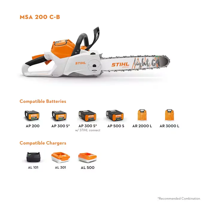 Stihl | MSA 200 C-B Battery-Powered Chainsaw | 12" bar w/ AP 300 S battery & AL 301 charger (MSA20012-AP300S-AL301-COMBO)