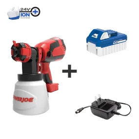 Sun Joe 24V-PS1 24-Volt iON  Cordless HVLP Handheld Paint Sprayer Kit | W/ 4.0-Ah Battery, Charger, and Accessories