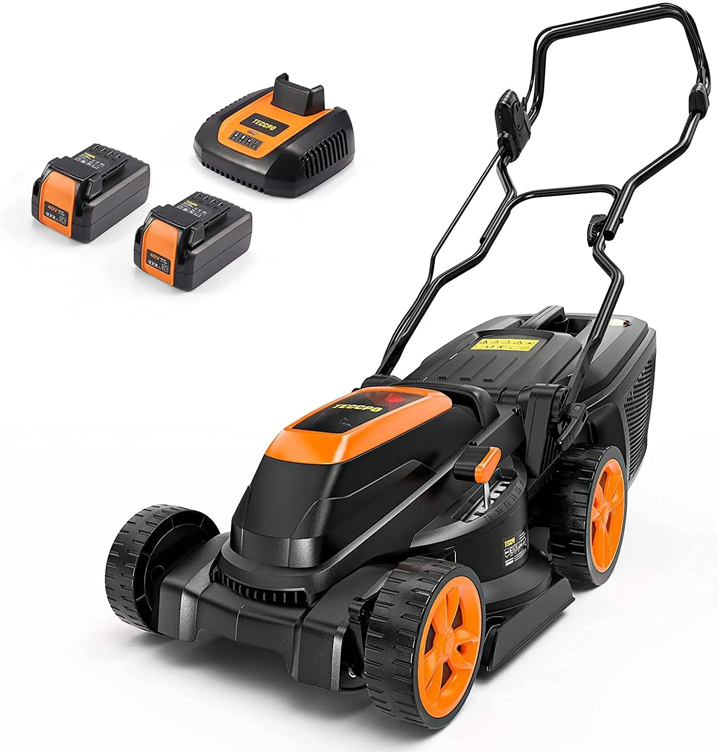 TECCPO 40V Cordless Lawn Mower, 15'' Brushless Lawn Mower with 4.0 Ah&2.5 Ah Batteries, 6 Mowing Heights, 10.6 Gal Grass Box, 3 Operation Heights, Charger Included - TDLM4065A