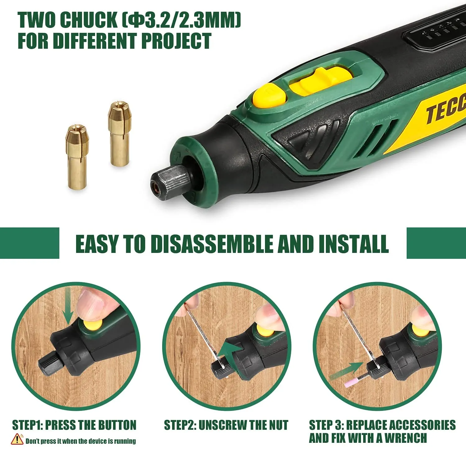 TECCPO 4V Cordless Rotary Tool, Carving and Sanding Rotary Tool Kit, Multi-Purpose Rotary Tool Kit, Perfect for use Wood, Metal, and Glass (53 Accessories) - TPRT02D