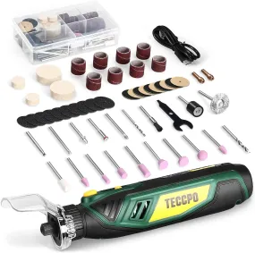 TECCPO 4V Cordless Rotary Tool, Carving and Sanding Rotary Tool Kit, Multi-Purpose Rotary Tool Kit, Perfect for use Wood, Metal, and Glass (53 Accessories) - TPRT02D