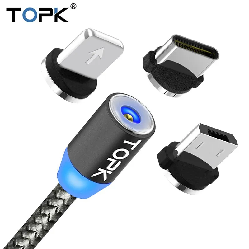 TOPK AM17 LED Magnetic USB Cable / Micro USB / Type-C For iPhone X Xs Max Magnet Charger for Samsung Xiaomi Pocophone USB C