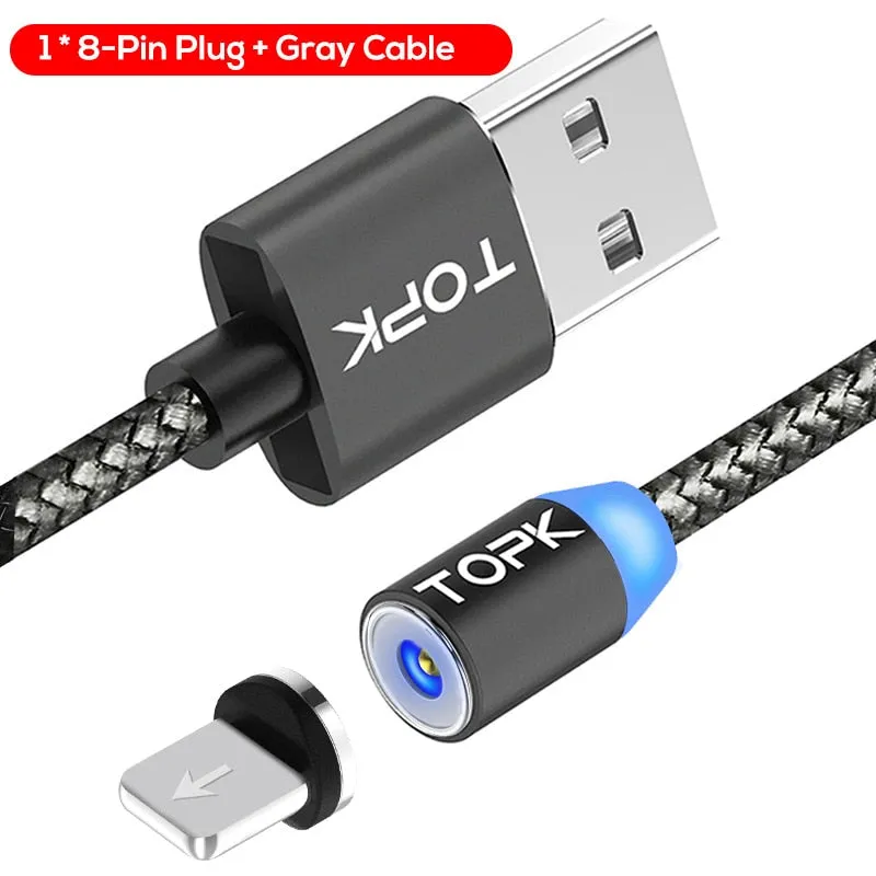 TOPK AM17 LED Magnetic USB Cable / Micro USB / Type-C For iPhone X Xs Max Magnet Charger for Samsung Xiaomi Pocophone USB C