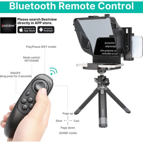 ULANZI PT-16 Multi-Functional Mobile Teleprompter with Cold Shoe Mount and Bluetooth Remote Control Support for Smartphones ideal for Vlogging, Livestream and Interview