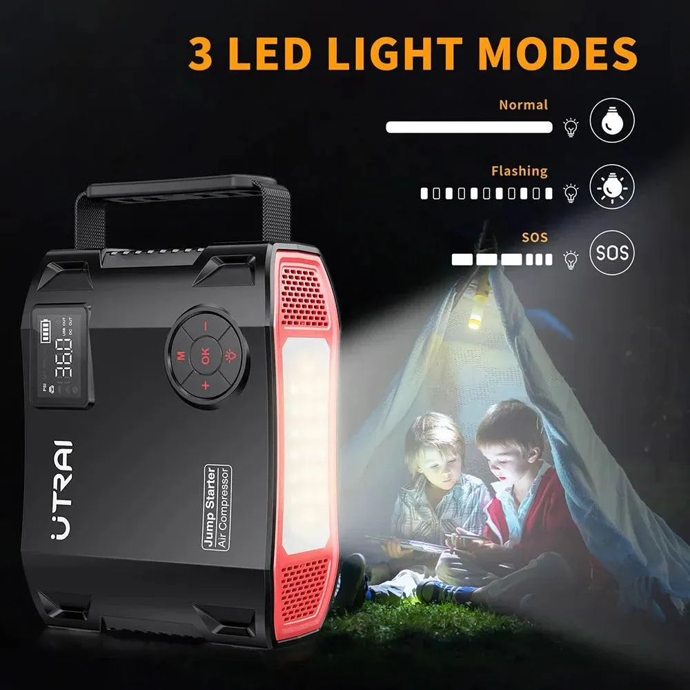 UTRAI 4-in-1 Emergency Jump Starter and Air Compressor with 2000A Power Bank and LED Light