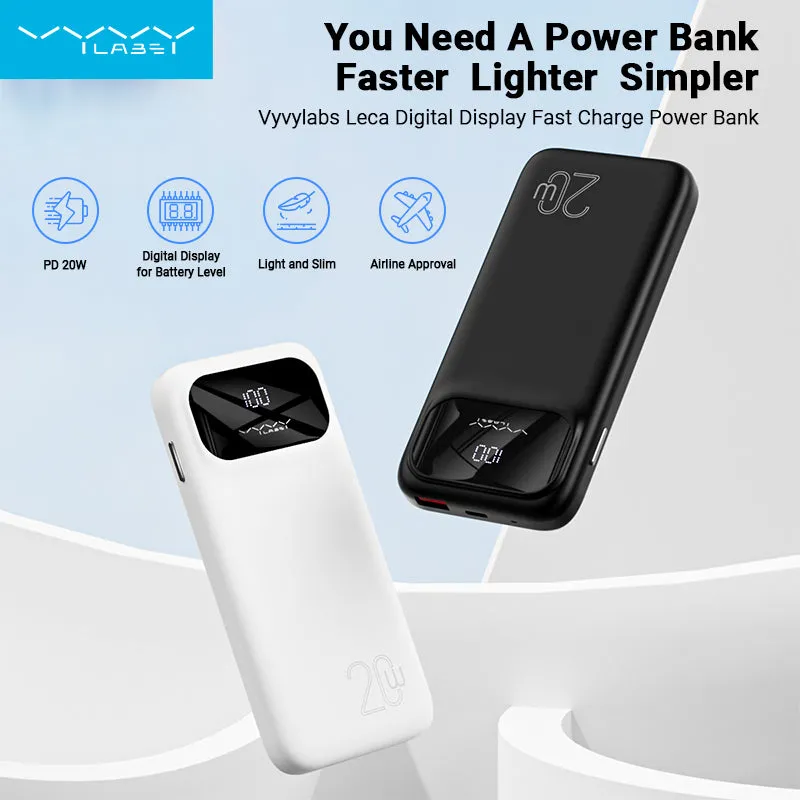 Vyvylabs Leca Digital Display Fast Charge Power Bank 10000mAh 20W - Black