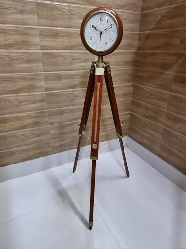 X N Cross Wooden Antique Tripod Floor Clock with Stand Unique Style Roman Number for Home Living Room Hall & Office Décor Handicraft Gifts Item (40 Inches, Brown)