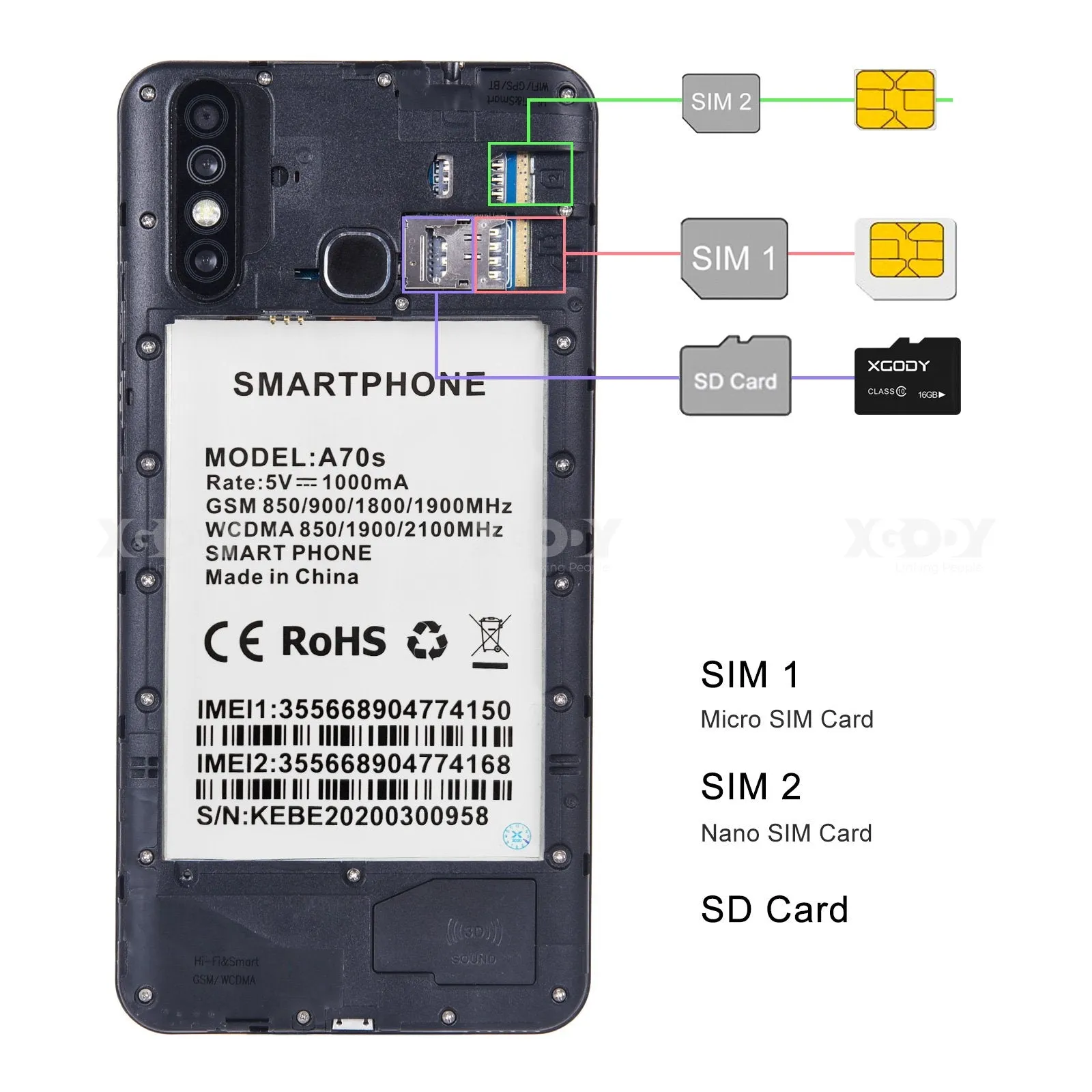 XGODY A70S Unlock 3G Smart Phone 7.2 inch